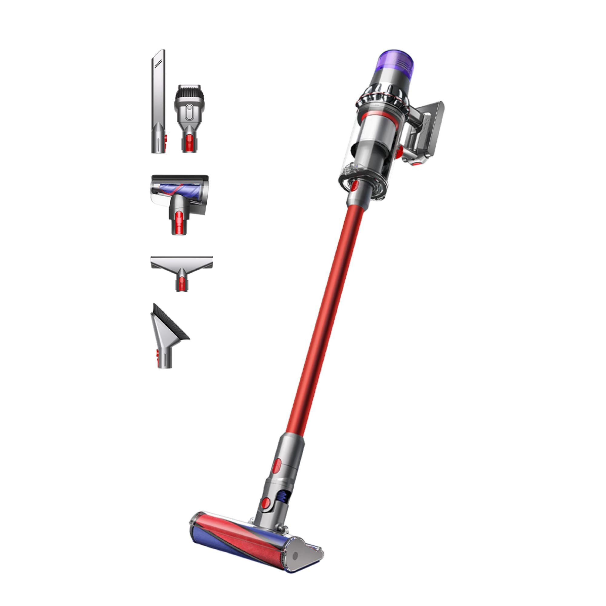Вертикална прахосмукачка Dyson V11 Fluffу 476550-01 2в1, 185AW, 0.54 л, 125 000 об/мин, Автономия 60 мин, 3 режима, LCD, Никел/червен — снимка на продукта от Dyson