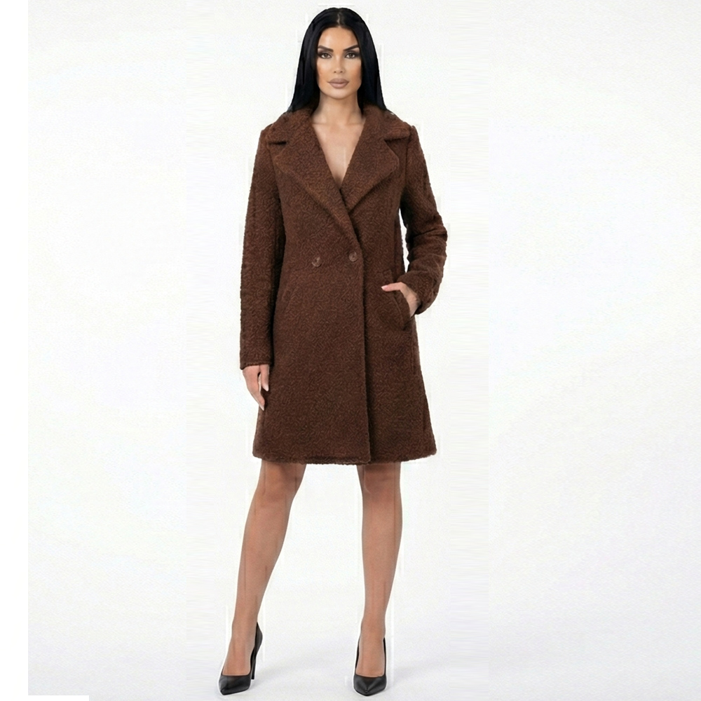 Елегантно Дамско Палто тип Теди в Цвят Шоколад – Класическа Кройка и Мекота, Ft8759 — снимка на продукта от Moda Piu Anna