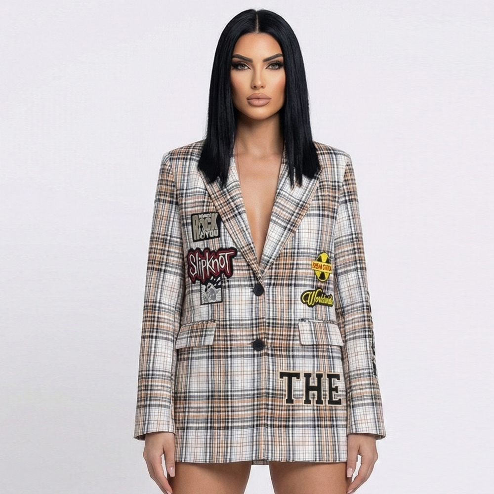 Снимка на Кариран Блейзър с Арт Пачове и Графити Елементи, Urban Rebel, Ft8758, Robin, цена 65.00 лв