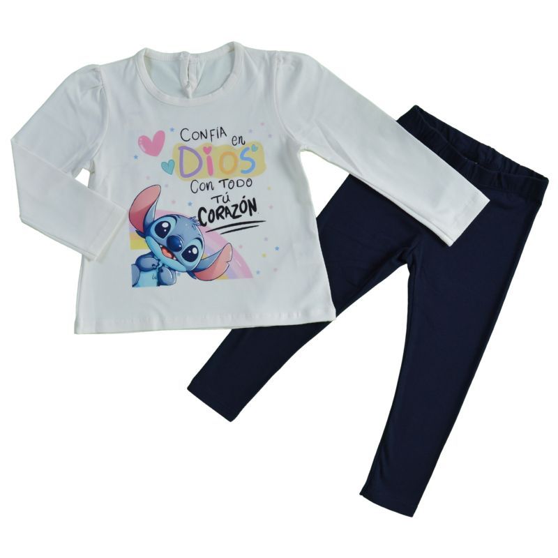 Снимка на Памучен детски комплект Stitch Fashion в цвят екрю и синьо, Sevtex, цена 18.00 лв
