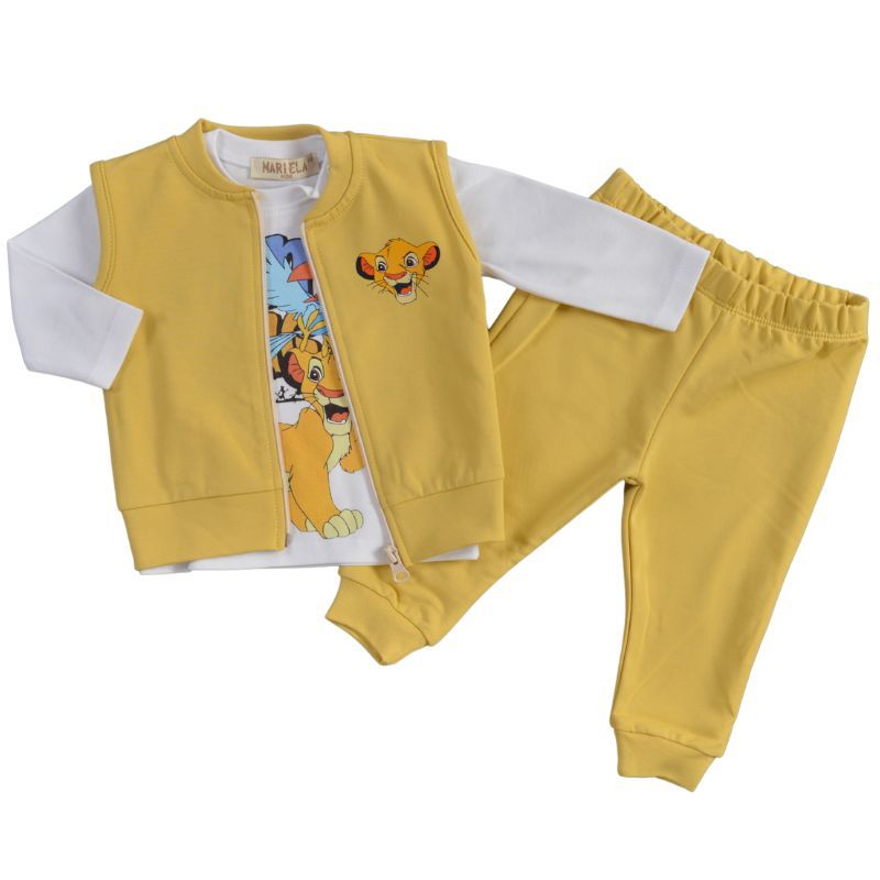 Снимка на Памучен детски комплект The LIon King в бяло и жълто ( 3 части ), MARIELA, цена 25.00 лв
