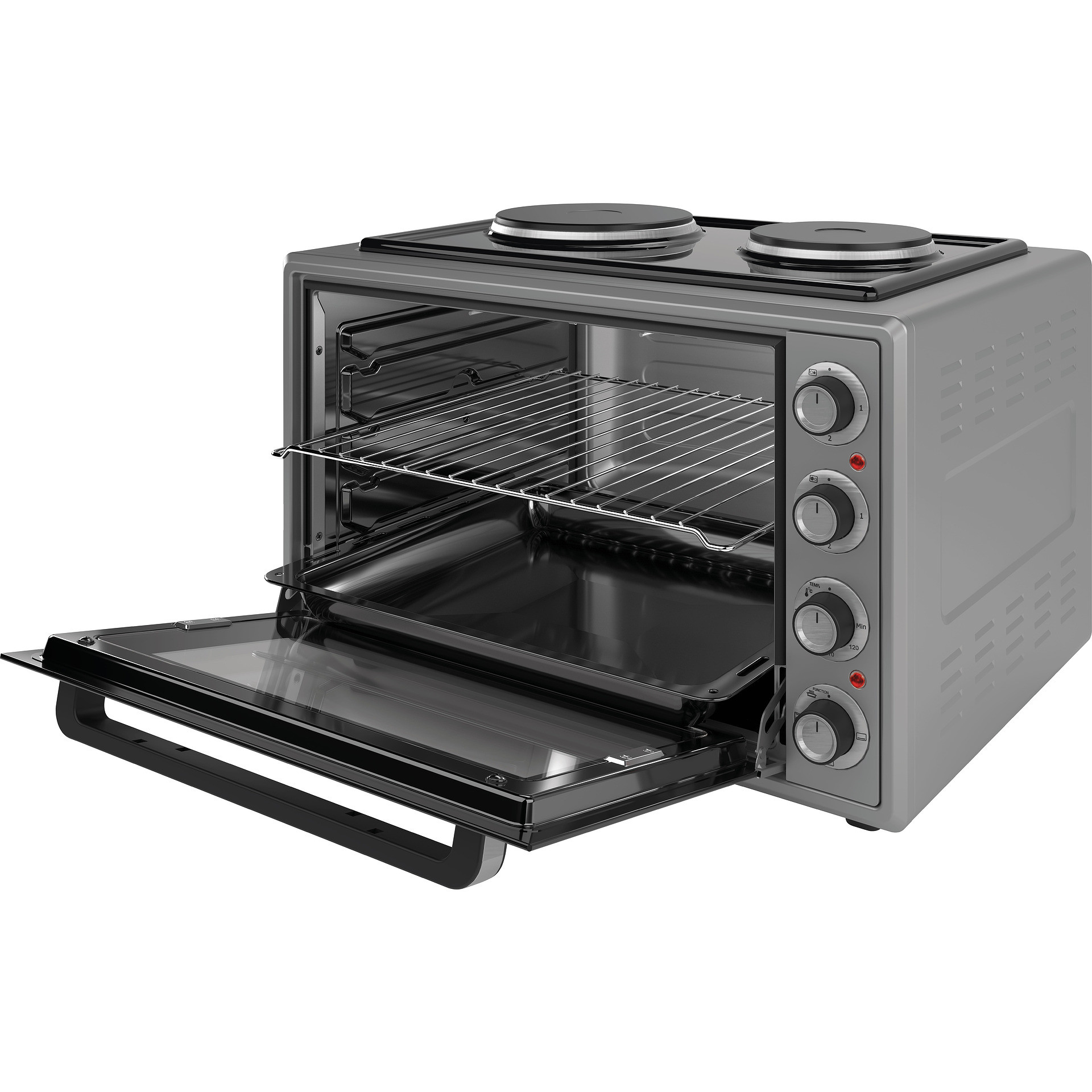 Малка готварска печка Elite EMO-70302G, 2000W, 70 л, 3 функции, Двойно стъкло, Термостат, Таймер, Инокс — снимка на продукта от Elite