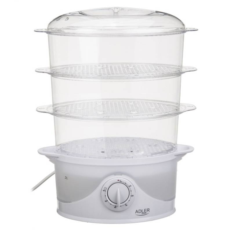 Уред за готвене на пара Adler AD 633, 800W, 9 литра, Поставка за яйца, Добавяне на вода, Бял — снимка