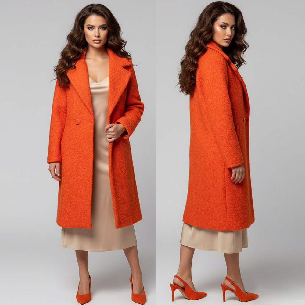 Елегантно Дамско Палто в Оранжев Цвят – Класическа Кройка и Мекота, Ft7316-5 — снимка на продукта от FrashEU