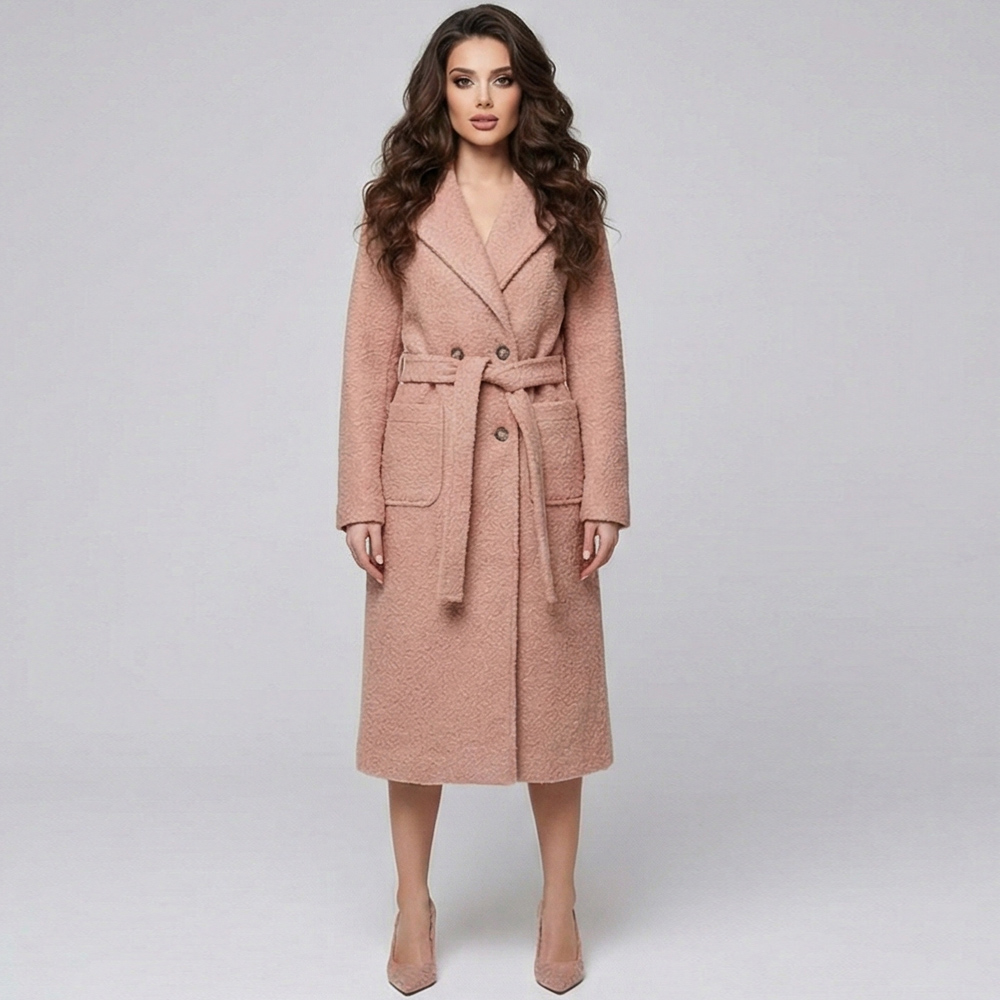 Елегантно дамско палто тип тренч от букле в бежо цвят с колан, Ft7313 — снимка на продукта от FrashEU