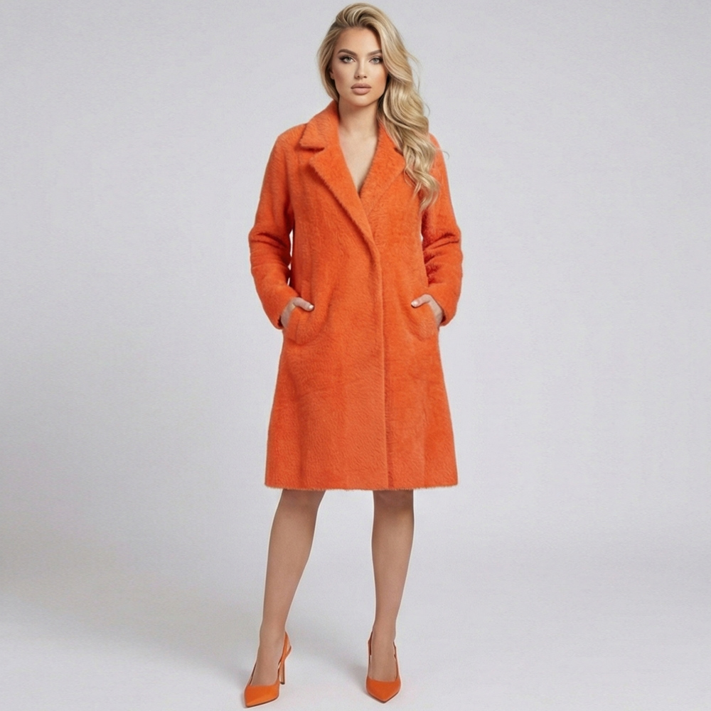 Елегантно пухкаво дамско палто в ярък оранжев цвят, Ft7315-1 — снимка на продукта от FrashEU