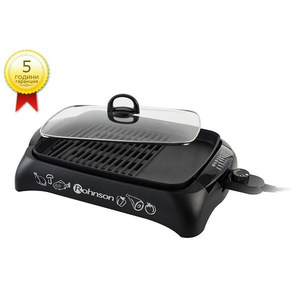 Скара Rohnson R-250 със стъклен капак, Регулируем термостат до 230 °C, Мощност 2200 W — снимка