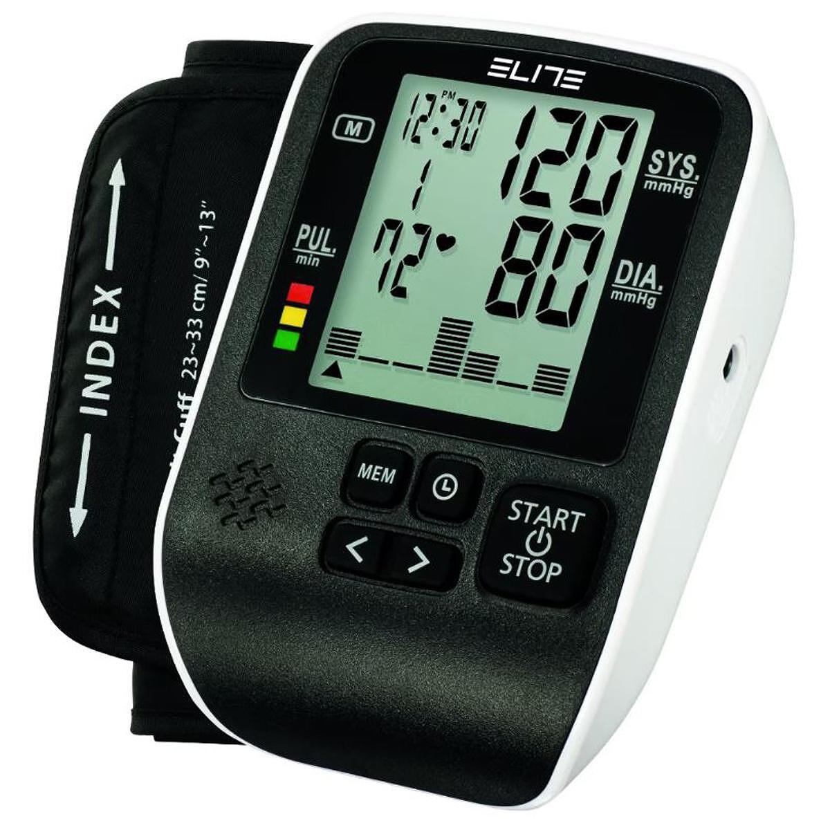 Апарат за кръвно ELITE BPM-889A, Осцилометричен, LCD дисплей, Памет за 99 измервания, Калъф за съхранение, Черен/Бял — продуктова снимка