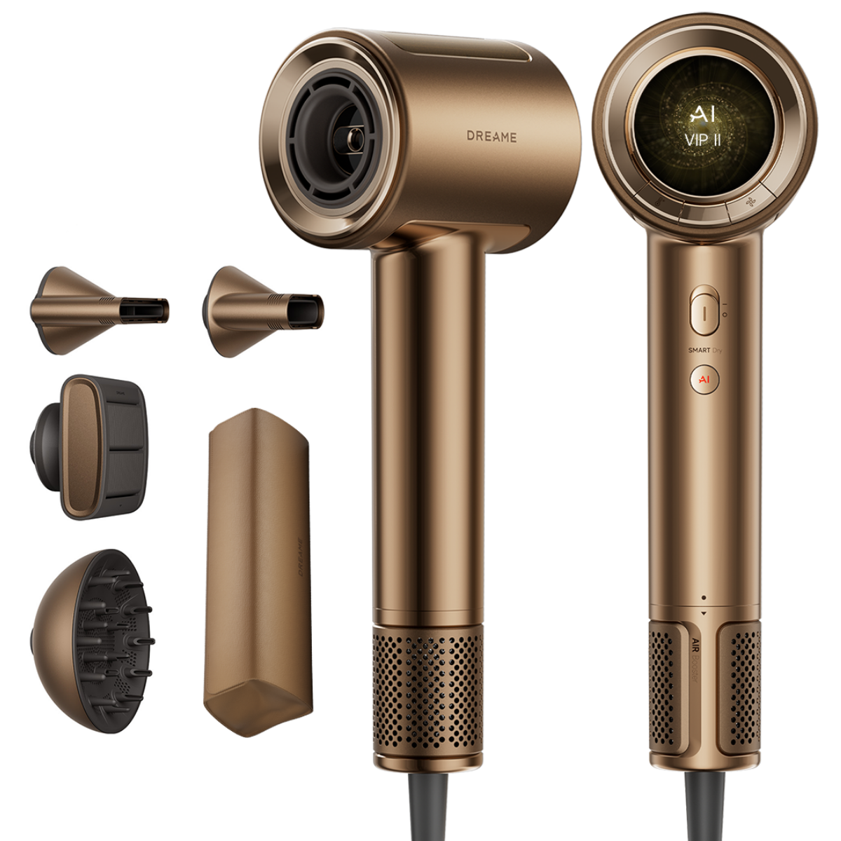 Сешоар Dreame Pilot AHX01A, 1600W, A.I режими, 3 скорости, 4 темп., 55 м3/ч, Йонизация, NTC, LED , Интелигентно регулиране на потока, Бронз от Dreame — продуктова снимка