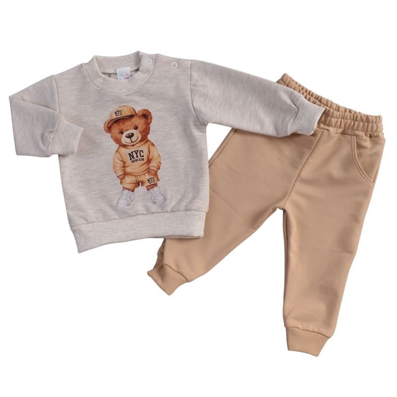 Снимка на Памучен детски комплект Bear Jeans в бежово и меланж, Svetli Baby, цена 20.00 лв