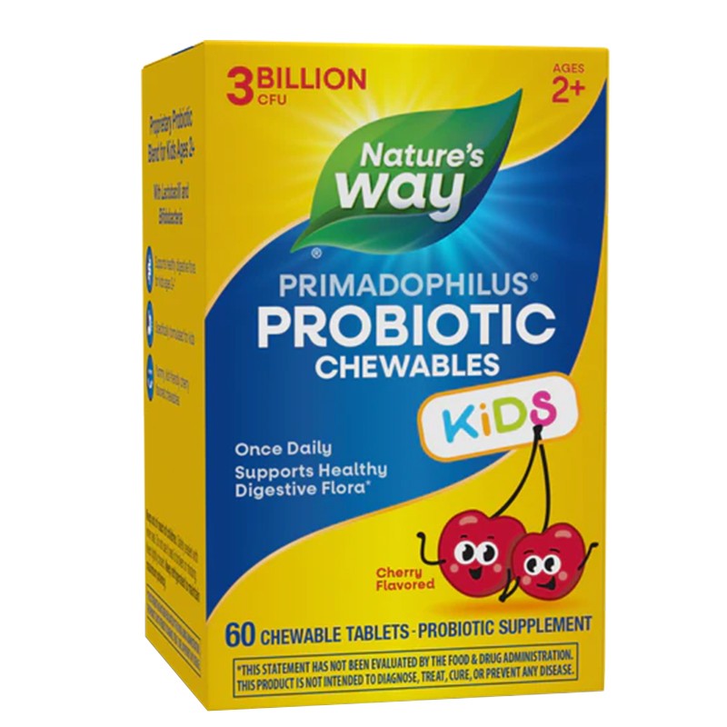 Primadophilus Kids – Пробиотик за деца, 3 млрд. CFU, 60 дъвчащи таблетки с вкус на череша — снимка на продукта от Natures Way