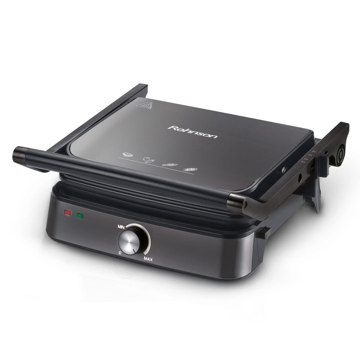 Грил преса Rohnson R-2316BR, 2000W, Незалепващо покритие, 180° отваряне, Тъмносив — снимка