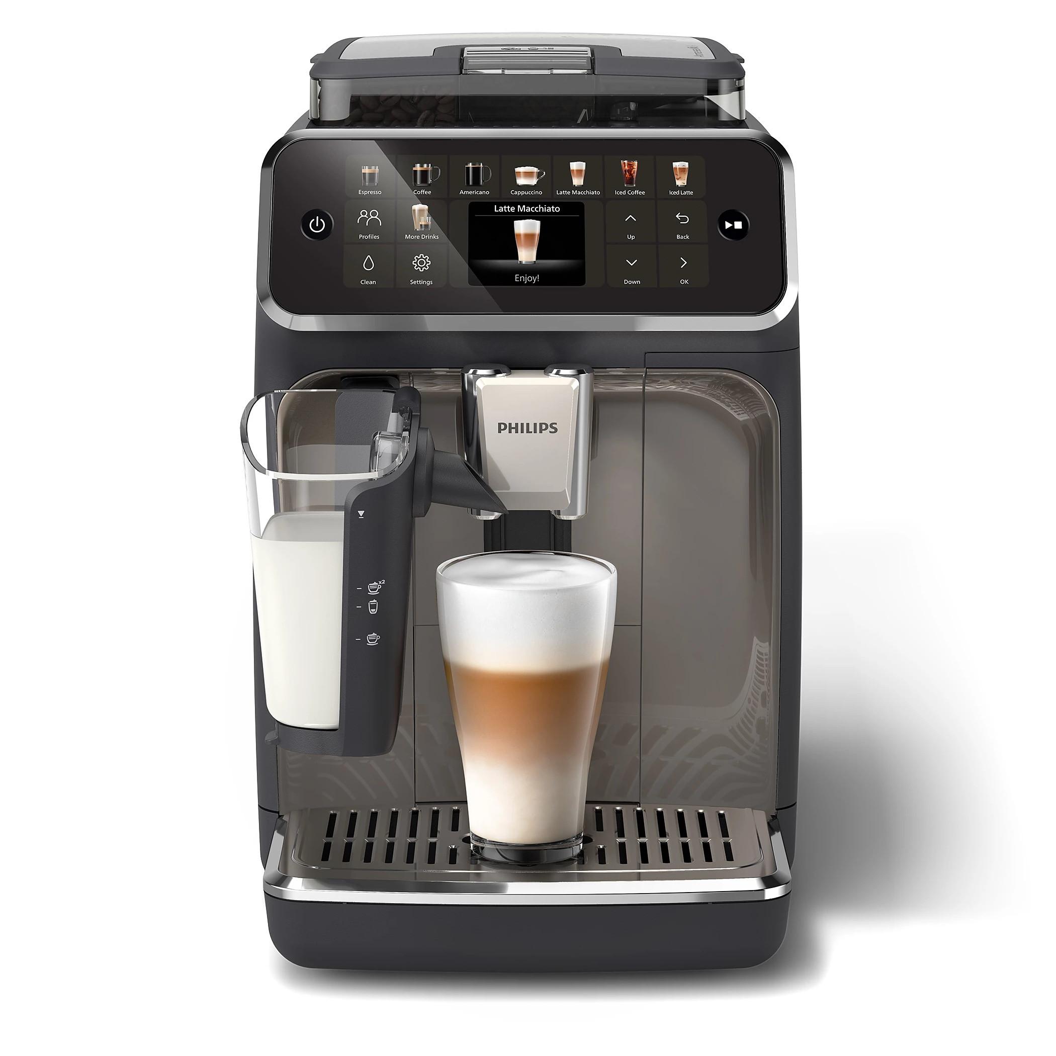Кафеавтомат Philips EP5549/70 LatteGo, 1500W, 15 bar, 1.8 л, 20 напитки, Керамична мелачка с 12 нива, TFT, AquaClean, SilentBrew, AromaExtract, ExtraShot, Черен/Бежов — снимка на продукта от Philips