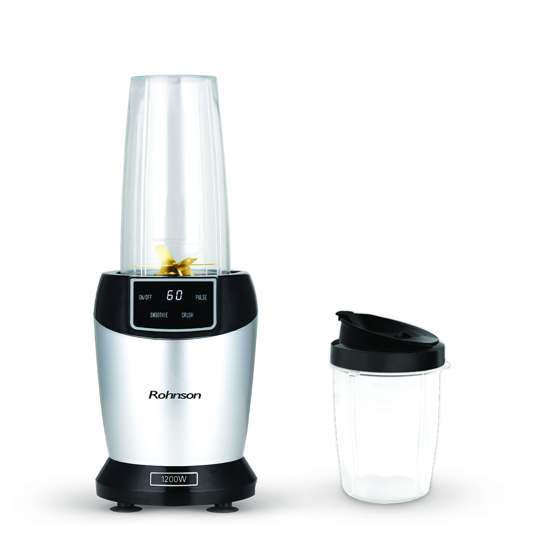 Нутри блендер Rohnson R-599, 1200W, 2 буркана, 3 функции, Титаниево покритие, Черен/Инокс — снимка
