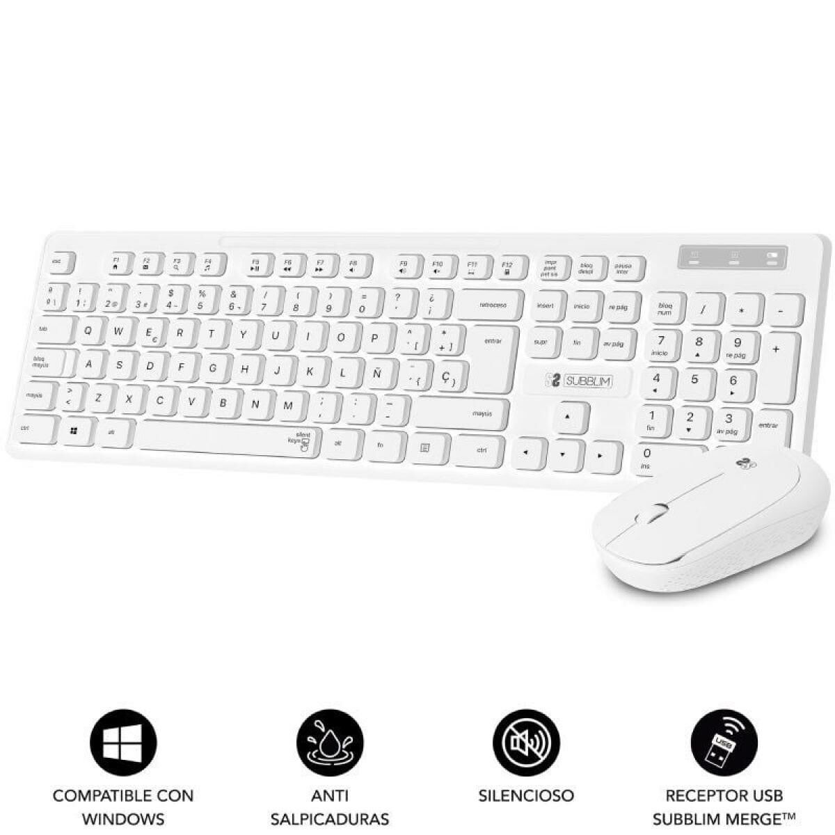 Kлаиатура с безжична мишка Subblim SUBKBC-CSSW11 Бял Испанска Qwerty от Subblim — продуктова снимка