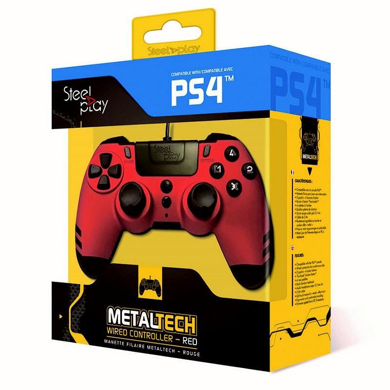 Джойстик SteelPlay Metaltech Wired - Ruby Red (PS4) — снимка на продукта от Steelplay