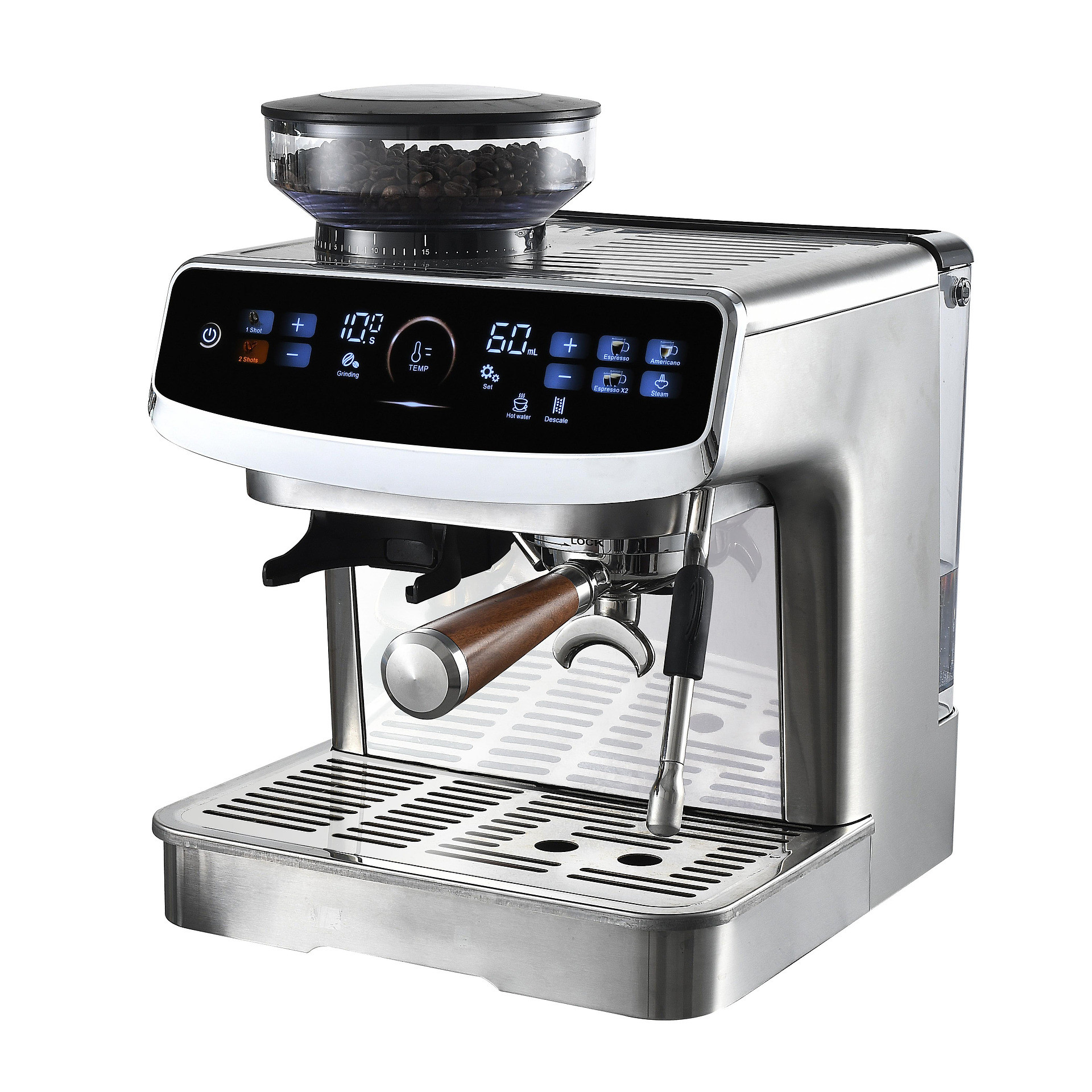 Снимка на Еспресо машина Finlux FEM-1935D, 2450W, Италианска ULKA помпа 20 bar, 2.2 л, 250 гр, Вградена мелачка с 15 настройки, Сензорен екран, Инокс, Finlux, цена 408.98 лв