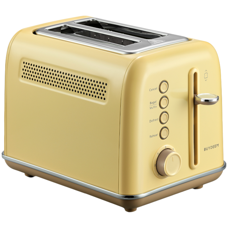 Тостер за хляб BUYDEEM DT620E, 900W, 2 слота, 7 автоматични програми и нива на препичане, LED индикатори, Тавичка за трохи, Жълт от BUYDEEM — продуктова снимка